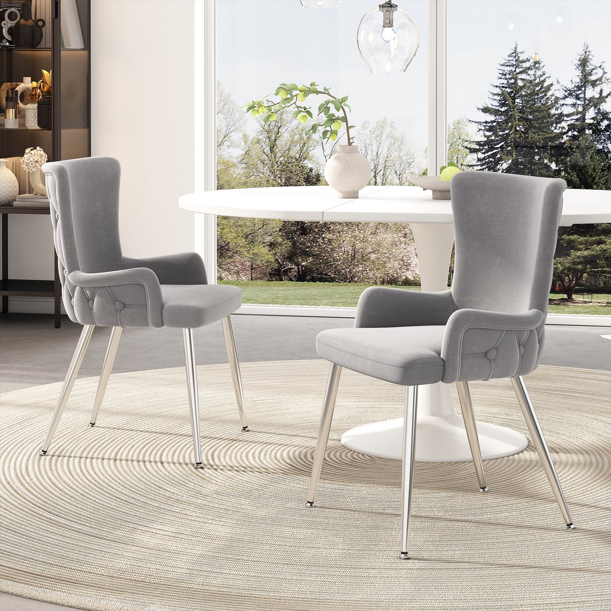 Eetkamerstoelen - Eetkamerstoel - set van 2 - Stoelenset - Eettafelstoel - Fluwelen eetkamerstoel, luxe loungestoel voor woonkamer/slaapkamer - Grijs