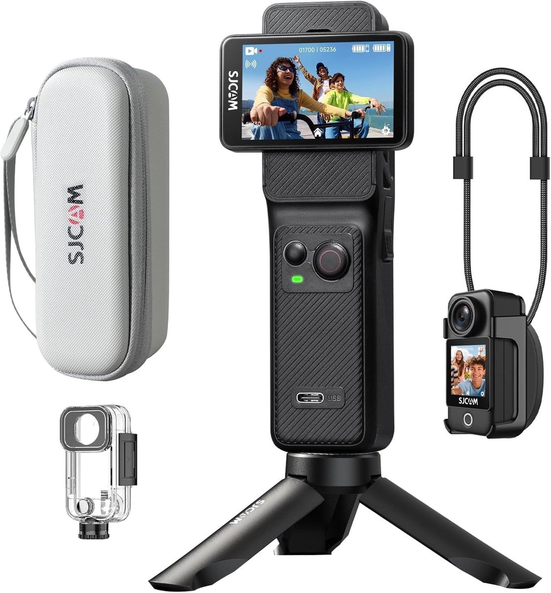 SnelShoppen - Actie Camera 4K Wit met 1.3/2.29 Inch Sensor, Vlogging Camera met Dubbele Touchscreen, Onderwater Camera tot 30 Meter, 256 GB Geheugen