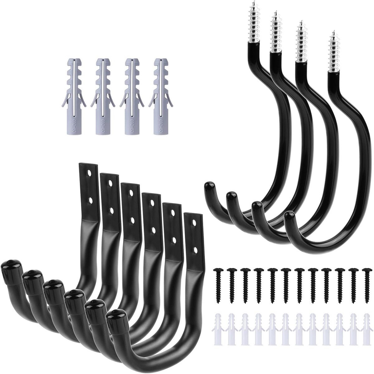 SnelShoppen - Heavy Duty Garage Hooks Set - 6 Stuks Metaal Opslaghaken - Voor Tuingereedschap, Sportuitrusting, Fietsen, Vouwstoelen - Sterke Wandhaak