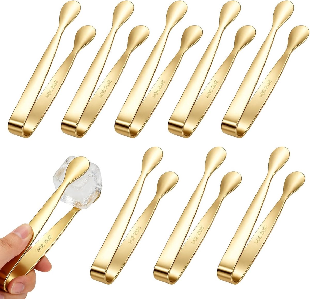 Set van 8 Mini RVS Suiker- en Snoeptangen, Multifunctionele IJs- en Keukentangen voor Koffie, Thee en Cocktails