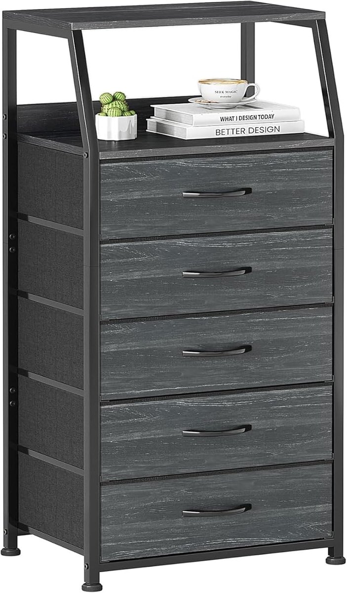 SnelShoppen - Chest of Drawers Opbergrek met 5 Lades, Houten Ladeblok met 2 Laags Bovenblad, Donkerblauw, Ideaal voor Woonkamer, Slaapkamer en Hal