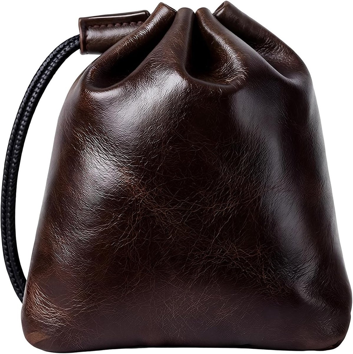 Stijlvolle vintage muntentas voor heren van PU-leer met trekkoord, ideaal voor munten, sleutels en sieraden, perfect als reisorganizer voor tas en rugzak