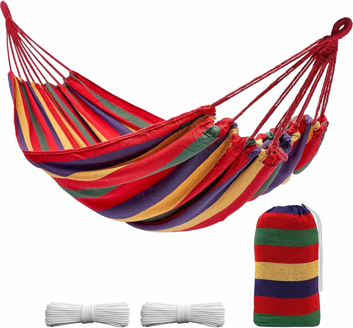 SnelShoppen - Outdoor Hangmat Camping Hangmat Draagbaar Ademend 200kg Laadvermogen met Band + Opbergtas voor Tuin, Binnen, Balkon, Patio, Kamperen (Mu