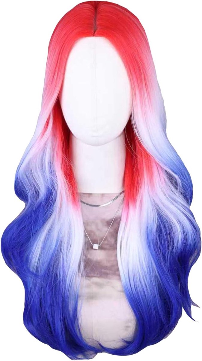 Langgekleurde golvende pruik voor vrouwen - Perfect voor carnaval, feesten en kostuumrollen tijdens Halloween