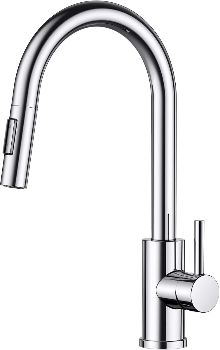 SnelShoppen - Keukenkraan met Uittrekbare Douche, Hoge Druk Mengkraan, 360° Draaiend, 2 Waterstraaltypes, Hoog Arc, Gepolijst Chroom, Ideaal voor Keuk