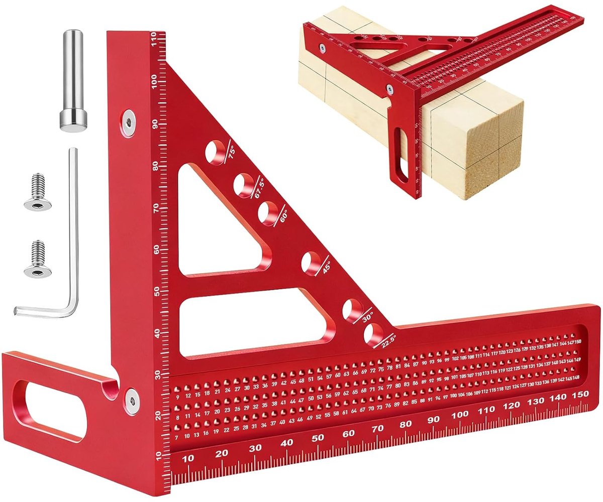 SnelShoppen - 3D Hoekmeter, Multi-Angle Meetlat, 22.5-90° Aluminium Leger, Precisie Hoek Gauge voor Houtbewerkers en Hobbyisten