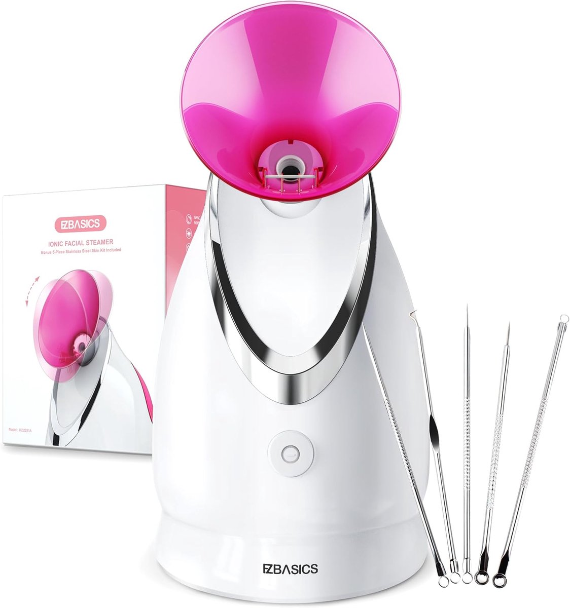 SnelShoppen - Facial Steamer, Nano Ionic Technologie, Hot Mist, Thuis Sauna, Spa, Gezichtsbehandeling, 1 Pack + 5 RVS Accessoires
