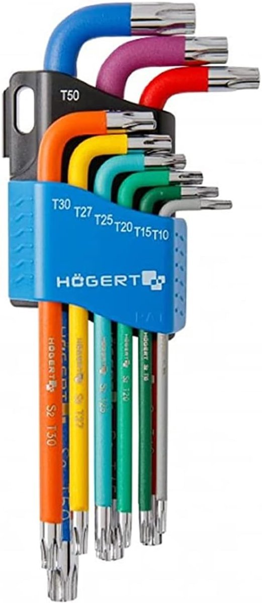 SnelShoppen - TORX Sleutels Set Multi-Kleur T10 T15 T20 T25 T27 T30 T40 T45 T50 van Duurzaam Chrome Vanadium Staal voor Onderhoud en Klussen
