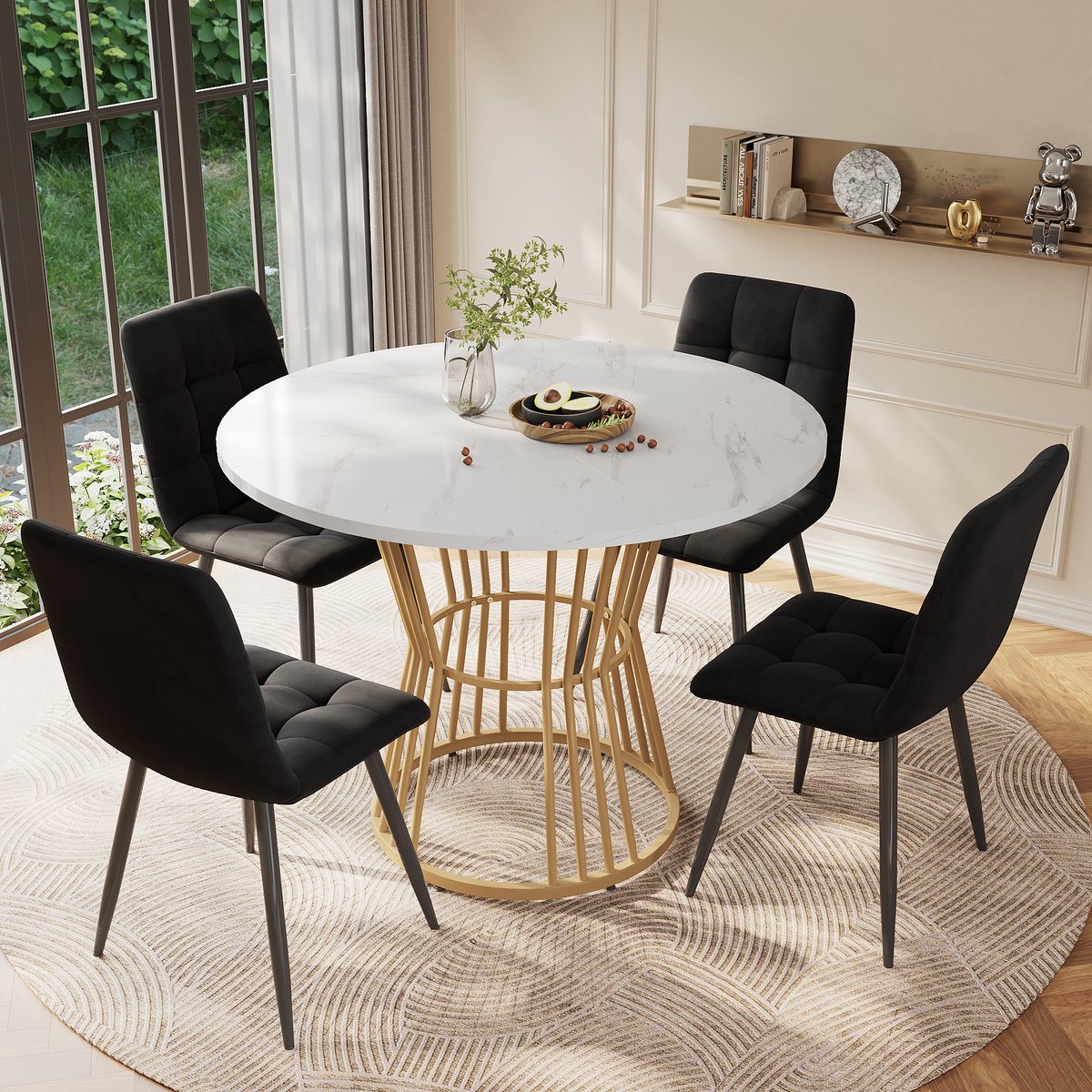 COVREO Eettafel 100x100x75 cm wit met goudkleurig metalen onderstel en MDF tafelblad