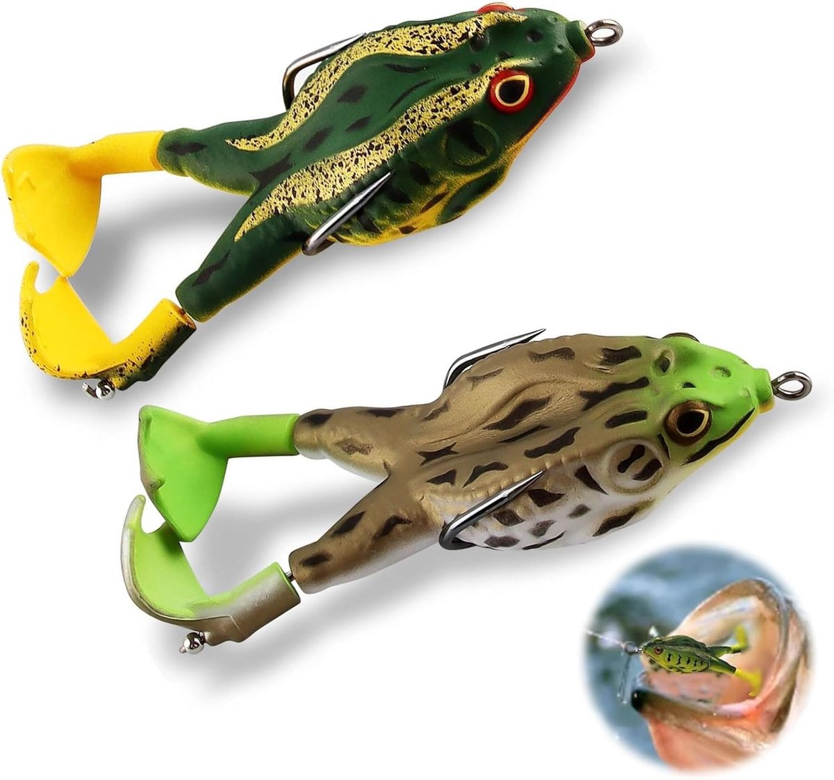 SnelShoppen - Realistische Frosch Angelkoeder 2 stuks, 9 cm Double Hooks 360° Silicone Soft Bait Chatterbait voor Wels, Baars, Forel en Hecht