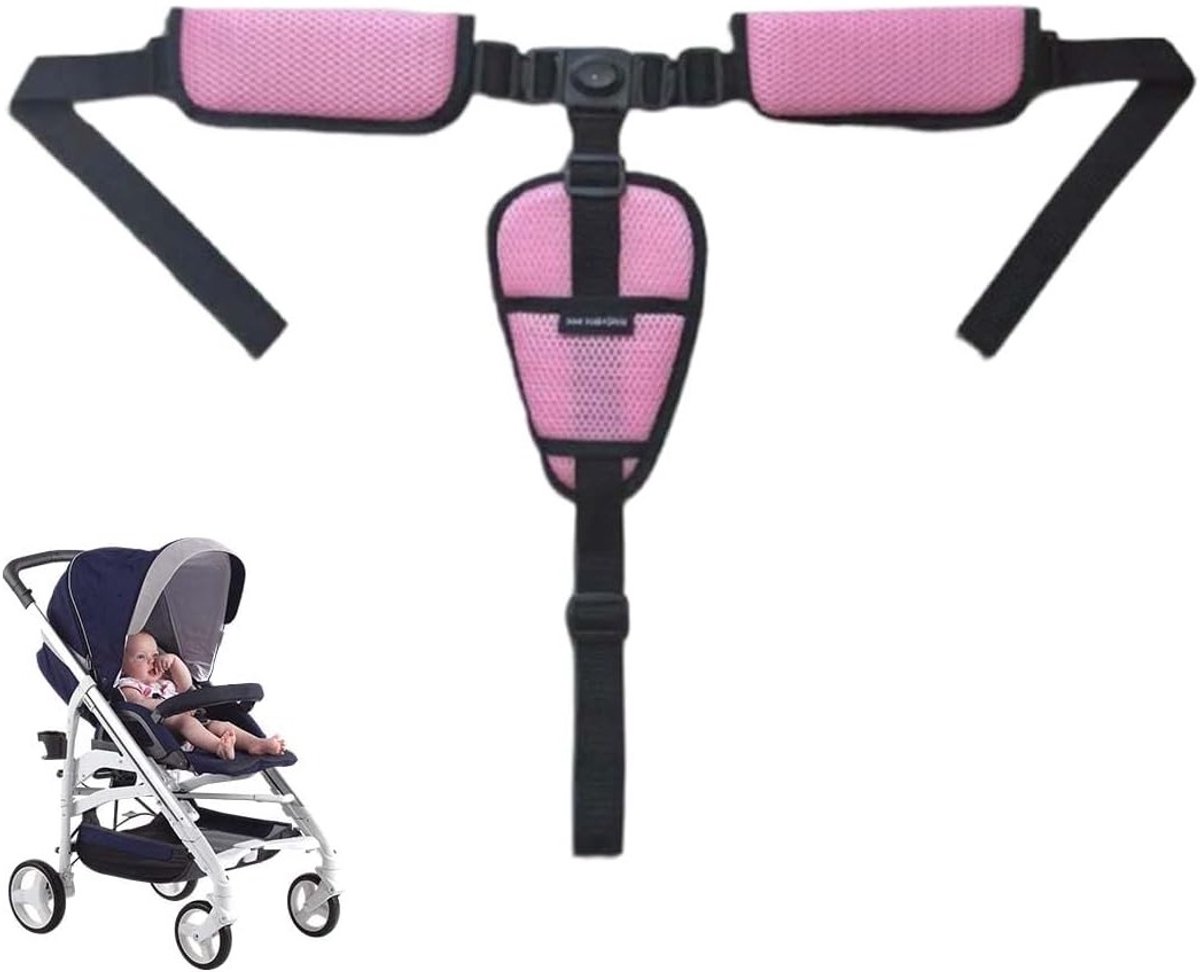 Veiligheidsriem voor Kinderwagen en Hoge Stoel - Verstelbare Multifunctionele Zitriem met 3 Punten en Comfortabele Straps
