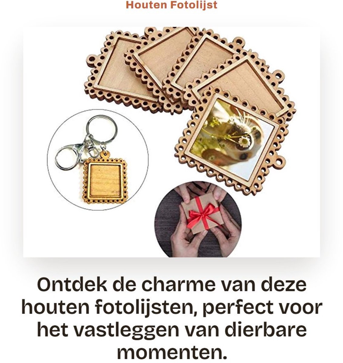 Dailygoods- Fotolijst Houten - 5 Stuks - Mini Formaat 5,1x4,1 cm - Decoratief - Voor Sleutelhangers - Eenvoudig Blanco Design