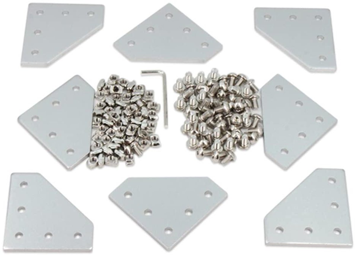 Hoekbeugel Plaat - L-vorm Bevestiging - Frame Bouwen - 90 Graden Verbinding - 8 Stuks - Zilver