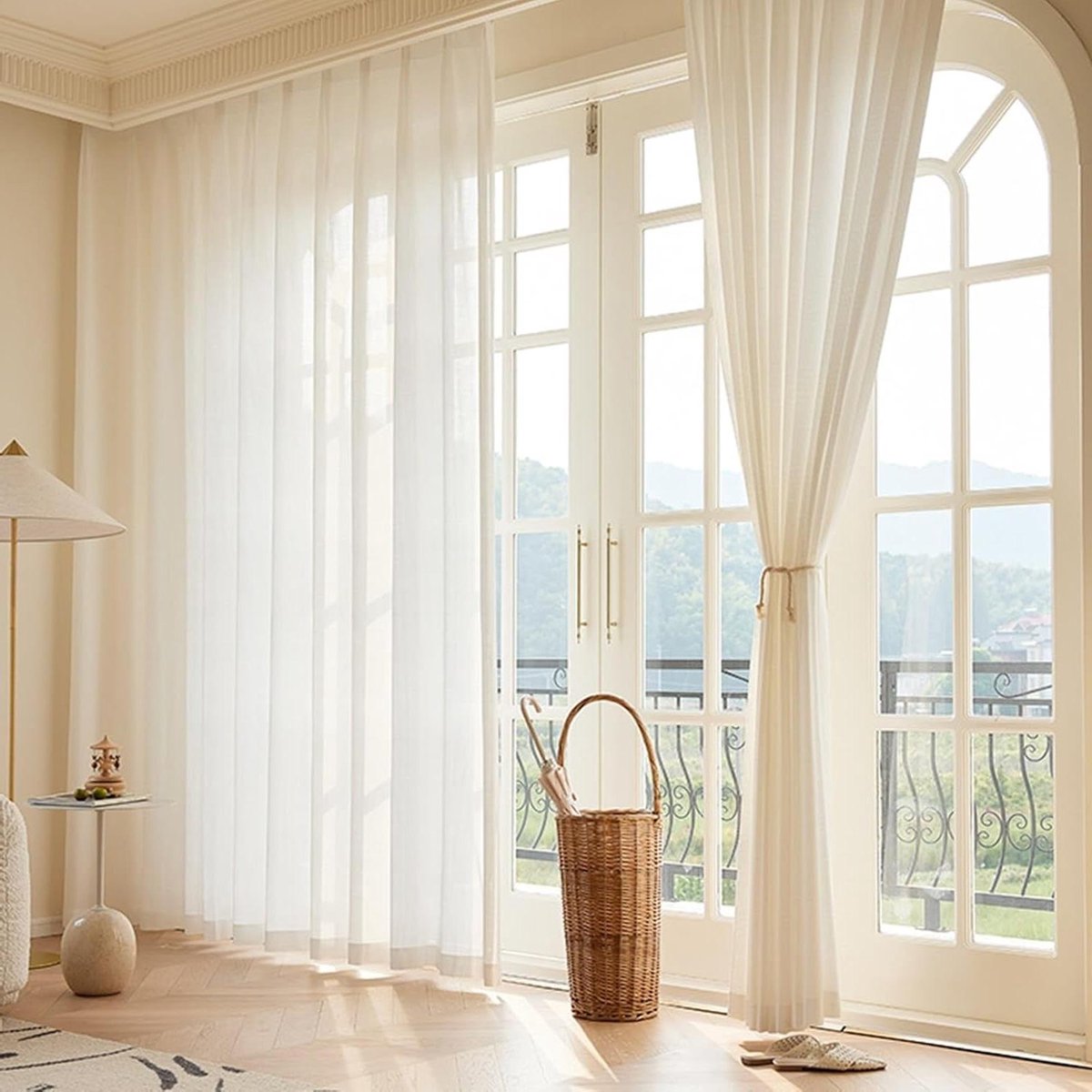 Vitrage Gordijnen - Voile Stoffen - Woonkamer Inrichten - Met Ingestanste Ring - H229 x B107 cm - Wit