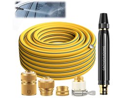 Hogedrukspuitpistool - Hogedruk Spuitpistool - Hogedruk Spuitpistool met slang - Tuinslang met Verstelbare Sproeikop - 4 Koppelingen – Waterslang van 5 meter - Waterpistool voor Auto Wassen, Tuin Bewatering, Terrasreiniging en Planten Water Geven