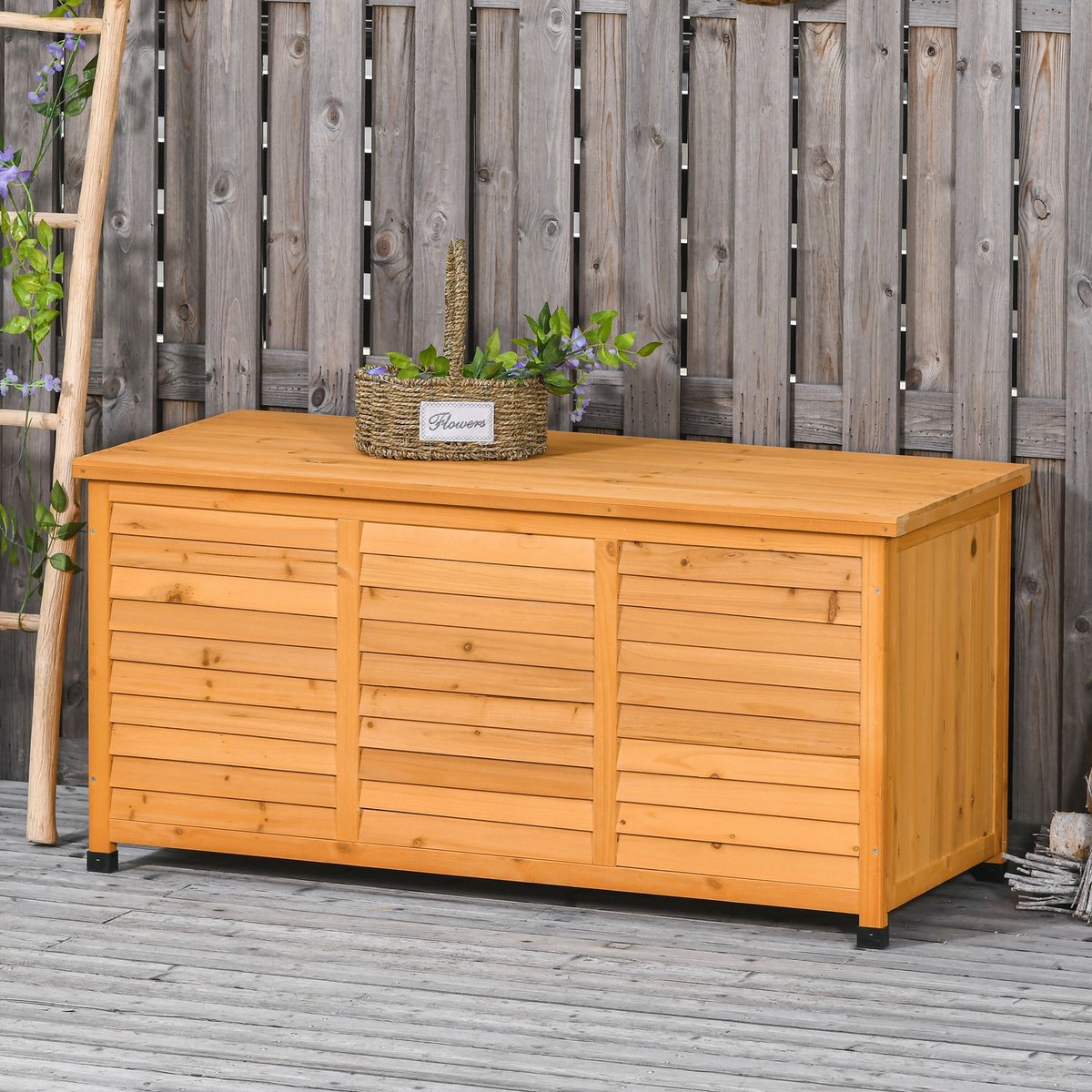 DESMIU Tuinopbergbox - Ruime Opbergruimte Met Klapdeksel - Voor Tuin En Terras Als Opbergkist En Zitbank - Hout - 127x56x60 Cm - Geel