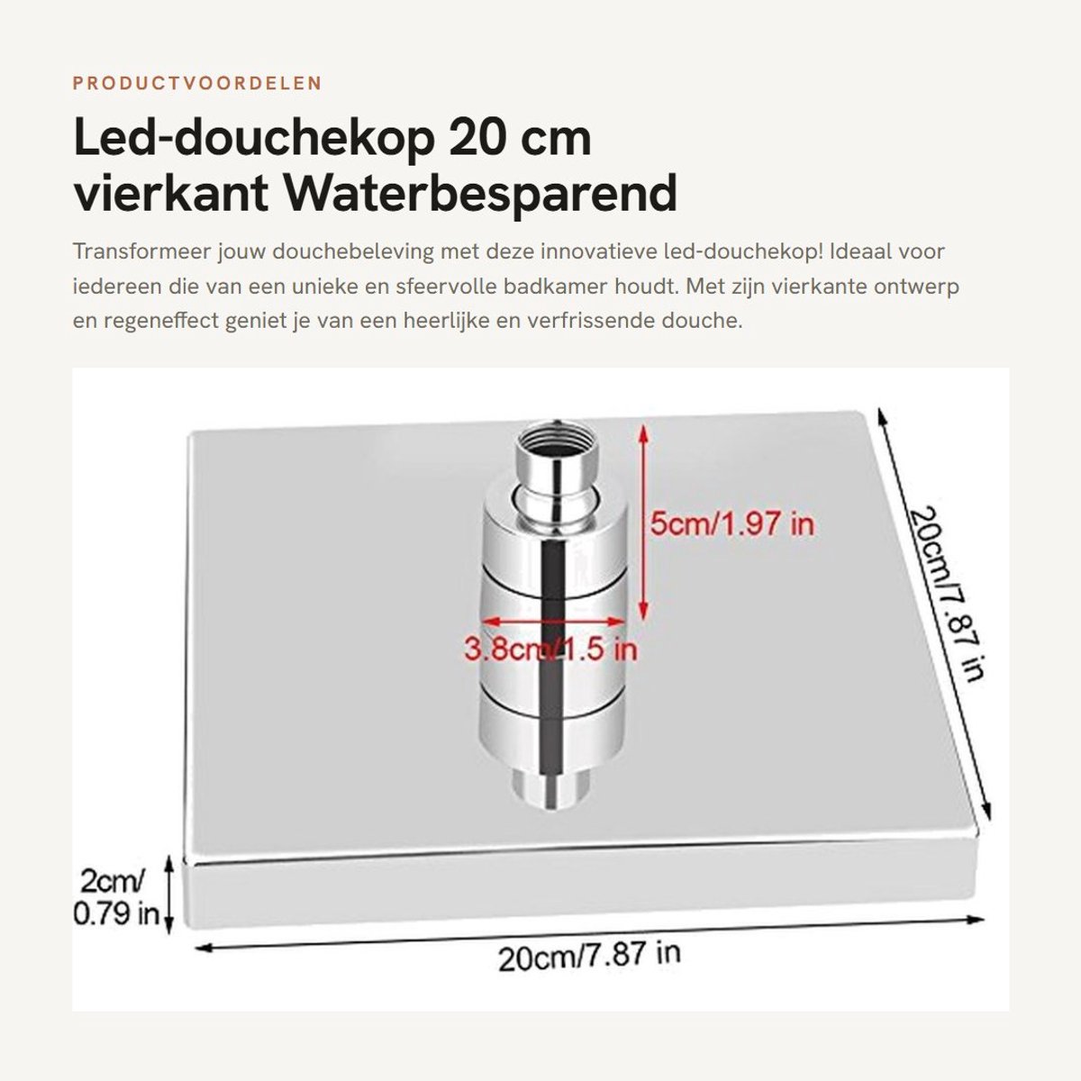 Dailygoods - Led-douchekop - 20 cm vierkant - Waterbesparend - 7 kleuren - Droomachtige verlichting - Geschikt voor badkamer - Groen of ijzergrijs