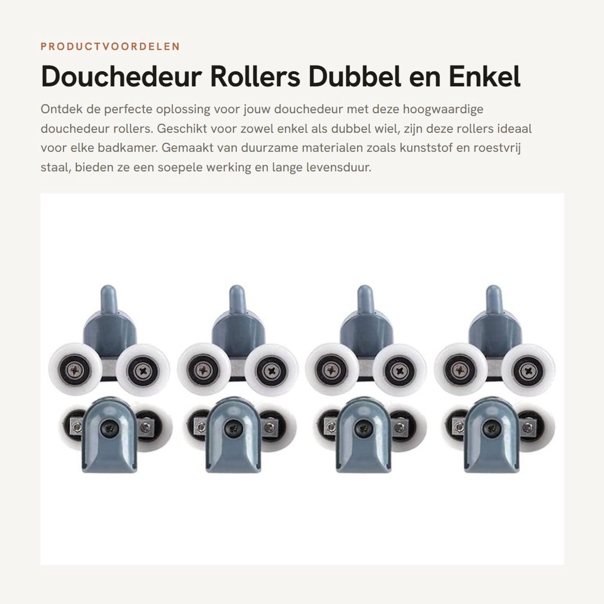 Dailygoods- Douchedeurrollers 8 Stuks - Dubbel Wiel - Kunststof/Nylon - Roestvrij Staal - Voor Glas van 10-12mm - Inclusief Schroeven/Afdekdoppen - Douchedeurwielen