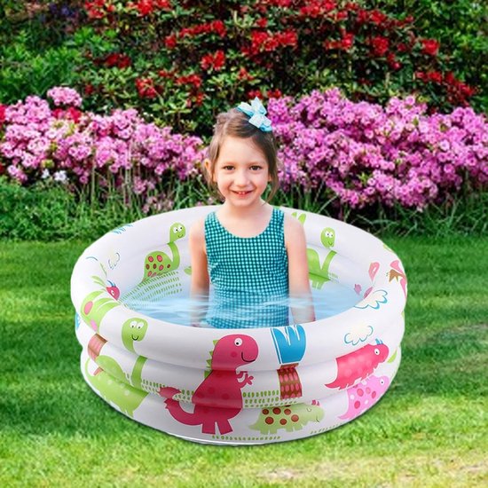 Kinderbadje Opblaasbaar - Zomer Zwembad - Spelen en Ontspannen - Versterkte Bodem - 60 cm - Wit Dinosaurus — afbeelding 3