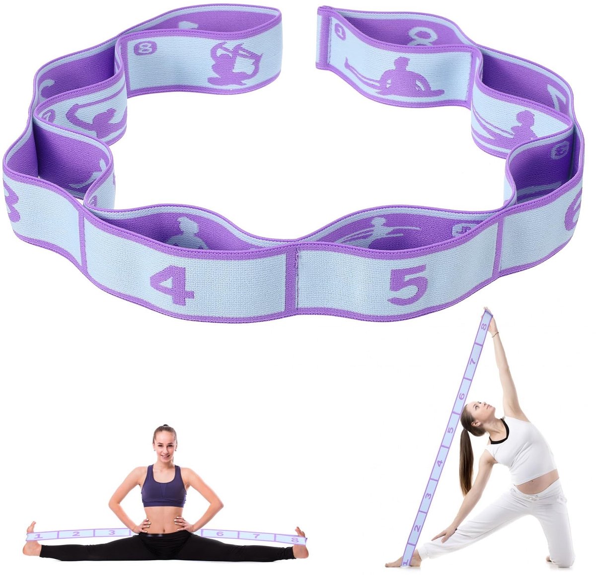 Dailygoods- Yoga Stretchband 8 Lussen - Elastische Gymnastiekband - Fitnessband - Stretch Riem - Duurzaam Polyester/Latex - 86,5 cm Lang