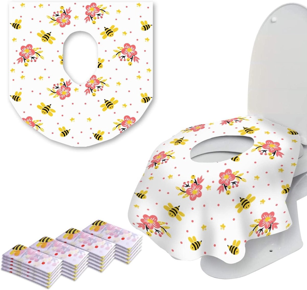 Wegwerp Toiletstoelhoezen - Reis Toilethoezen - Zindelijkheidstraining - Individueel Verpakt - 20 stuks - Bijen