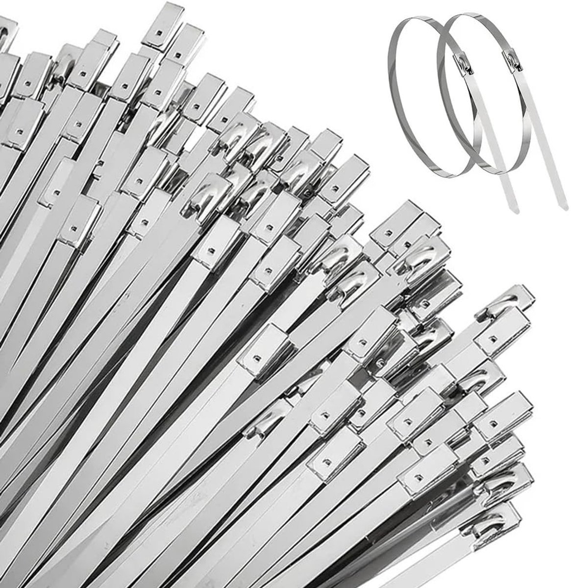 Dailygoods- Kabelbinders 100 Stuks - Roestvrij Staal - 250 x 4.6 mm - UV Bestendig - Schokbestendig - Zelfsluitend - Maximaal 69 mm Bundeldiameter - Metaalkabelbinders