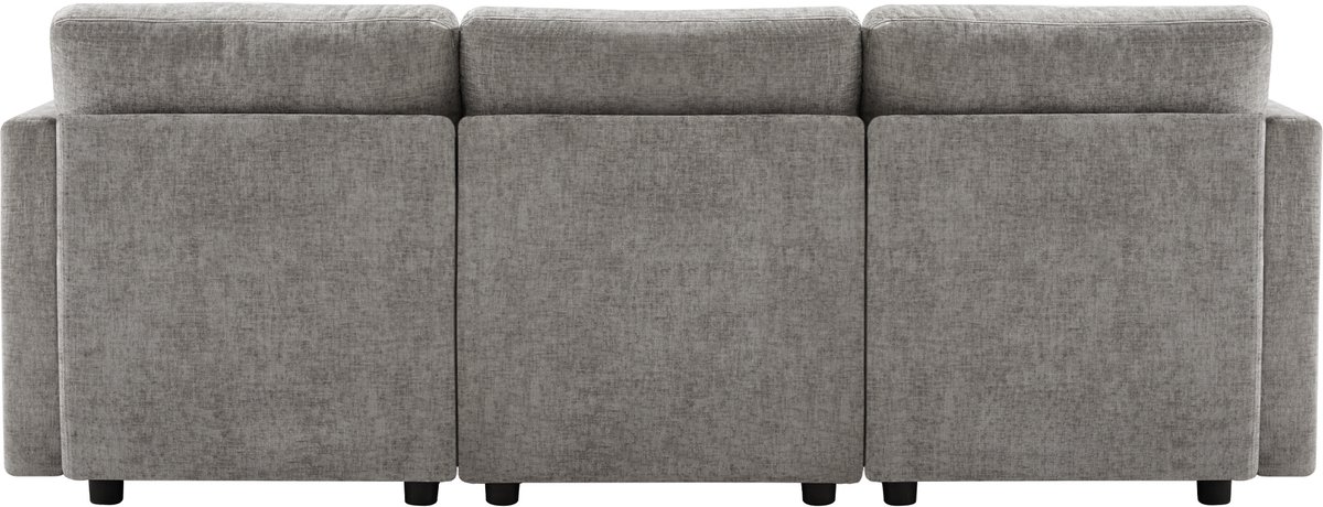 L-vorm hoekbank met beweegbare hocker - voor woonkamer, kantoor en appartement - 218x156,5x86 cm, 3-4 personen - grijs - 4 kussens inbegrepen - verstelbare armleuningen tot 180° - pocketvering en chenille stof