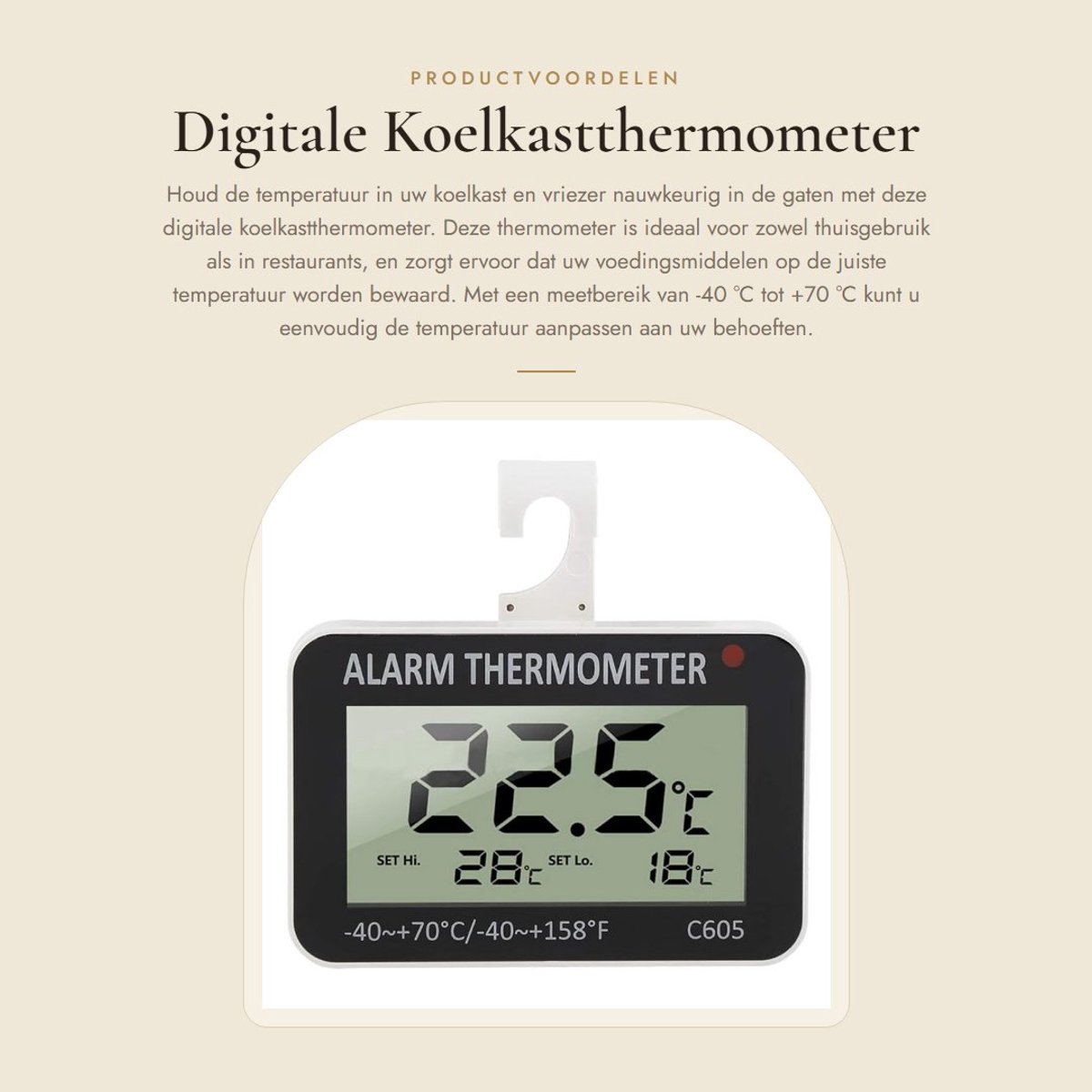 Dailygoods - Digitale Koelkastthermometer - Temperatuurmeter met Alarm - LCD Scherm - Geschikt voor Koelkast en Vriezer - Nauwkeurige Metingen - Eenvo...