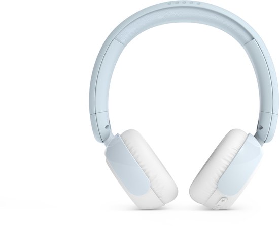 Lichtblauwe Philips koptelefoon met witte oorschelpen op witte achtergrond
