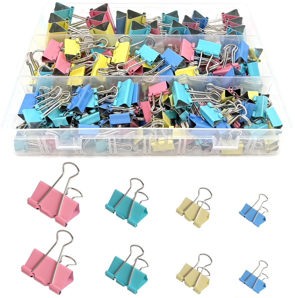 Dailygoods- Foldback Klemmen 170 Stuks - Multifunctionele Klemmen - Metalen Binderclips - Kleine Papierklemmen - Kleurrijke Vouwklemmen - Afmetingen 15/19/25/32 mm