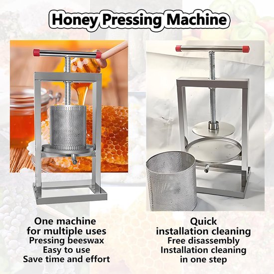 Honingpers - Sap pers - Fruit sap maken - Roestvrij staal - 4L capaciteit - Zilver — afbeelding 2