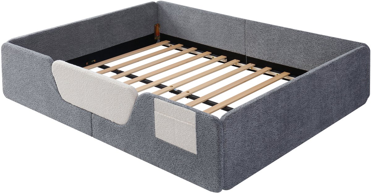 COVREO Kinderbed 140x190 cm grijs velours, met afneembare veiligheidshekken