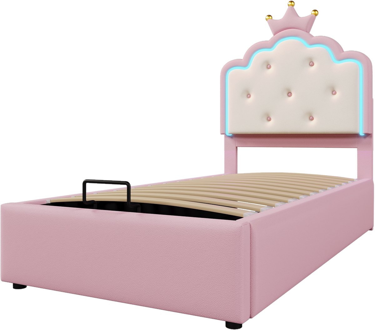 COVREO Kinderbed 90x200 cm met Lattenrost en Led-Omgevingslicht - Princess Design - PU, Roze