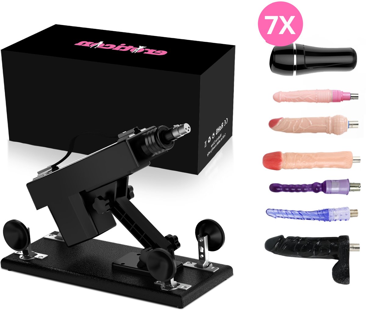 Eden Sex Machine - Pakket met 7 Opzetstukken - Bevat Dildo’s en een Pocket pussy - Neukmachine voor Man en Vrouw - Fucking machine – Discreet Verzonden