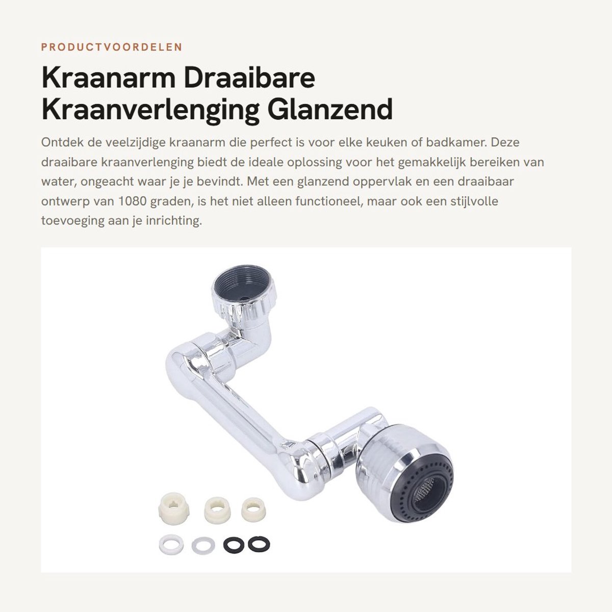 Dailygoods- Kraanarm Draaibaar 1080 Graden - Kraan Verlengstuk - Verstelbaar - ABS-Materiaal - Glanzend - Eenvoudig Schoon te Maken - Kraanverlengstuk