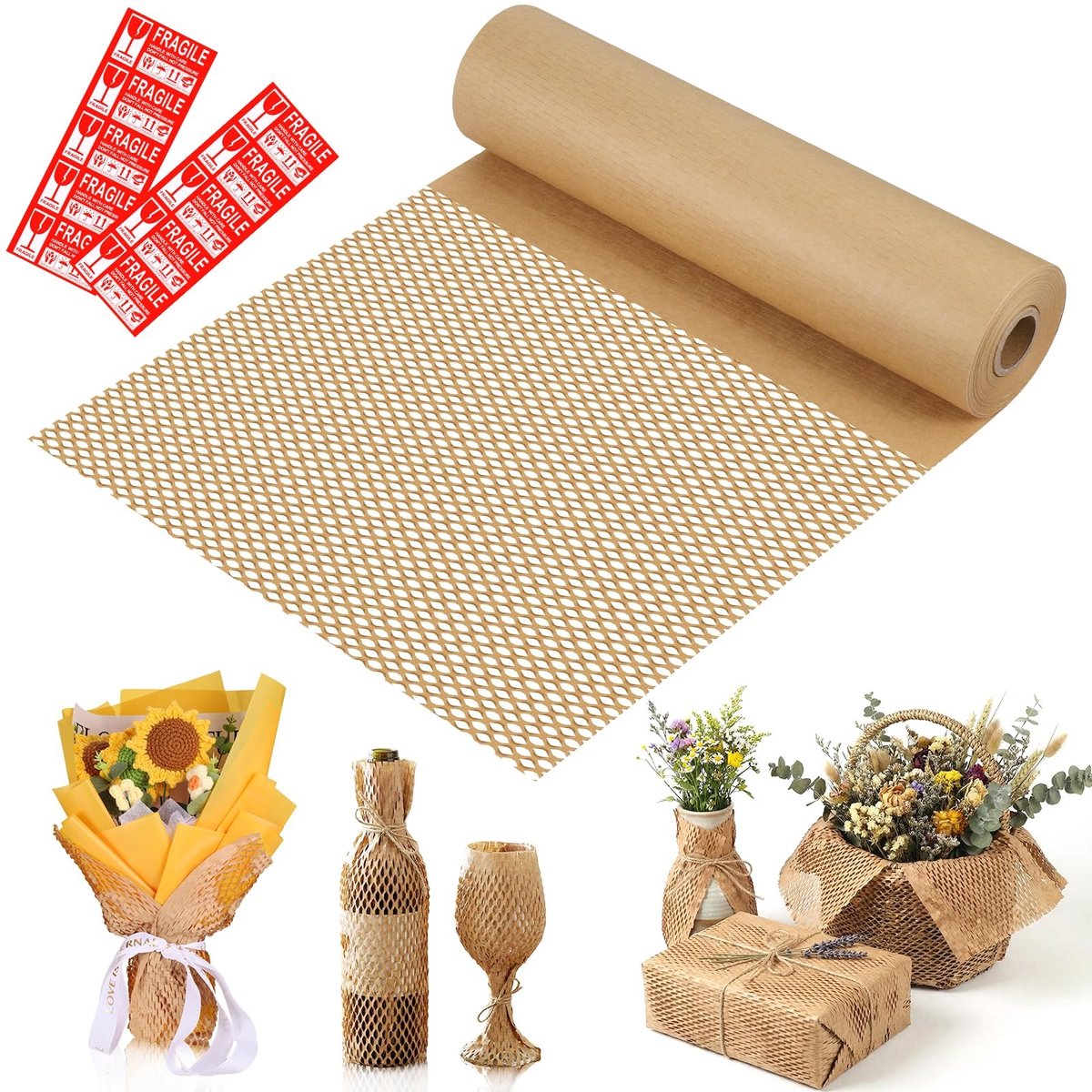 Dailygoods- Honingraatpapier 30 cm x 30 m - Verpakkingsmateriaal - Alternatief voor luchtkussenfolie - Milieuvriendelijk - Bescherming voor breekbare voorwerpen - Sterke beschermlaag - Verpakkingspapier