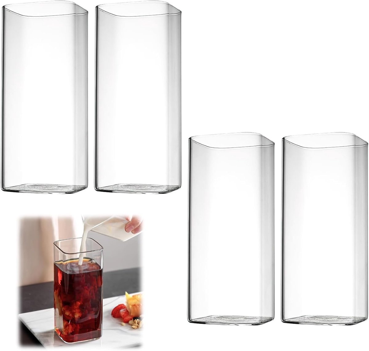 Dailygoods- Drinkglazen 400 ml - Set van 4 - Borosilicaatglas - Transparant - Elegant design - Geschikt voor cocktails/dranken - Waterglazen