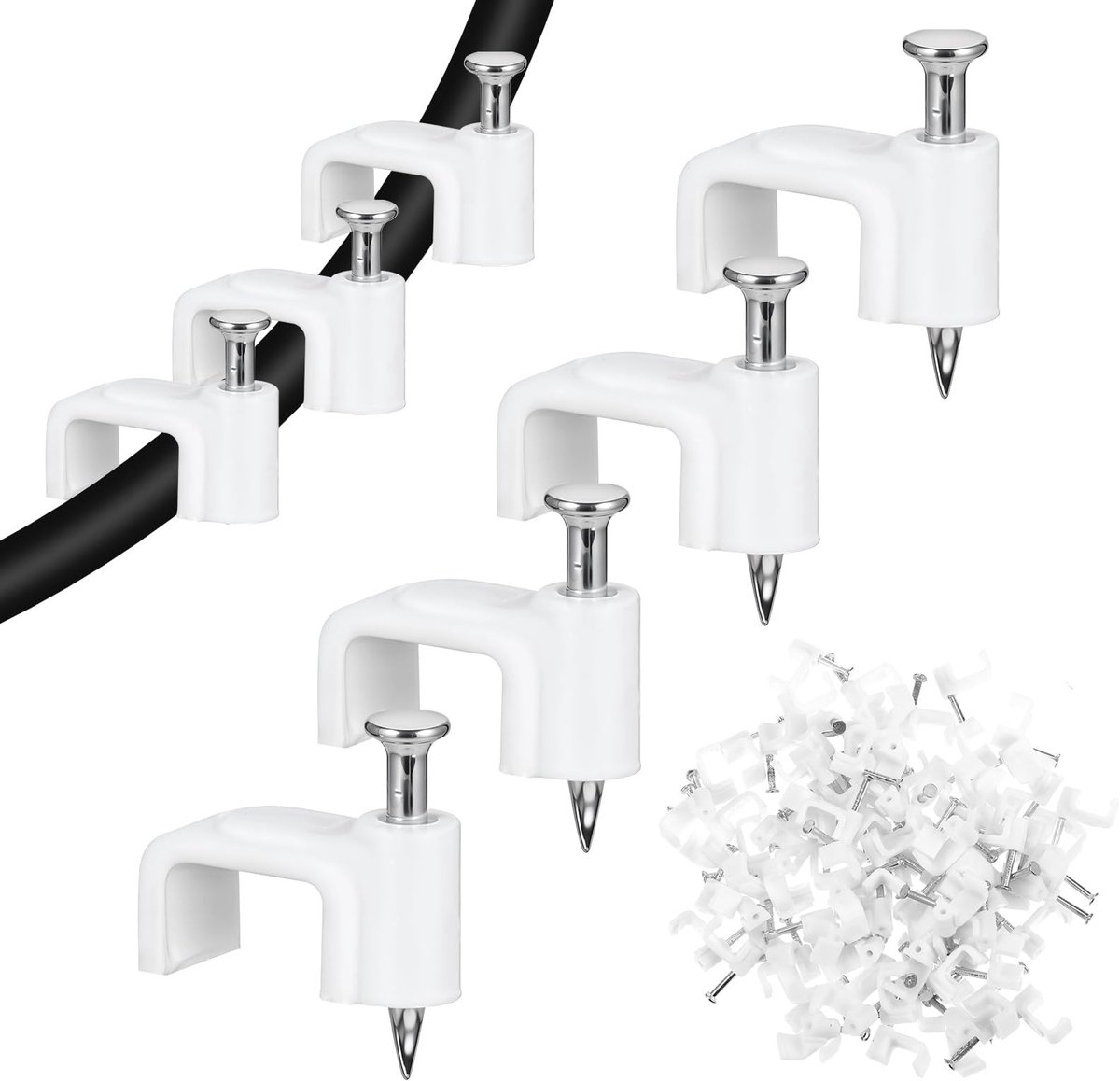Dailygoods- Kabelclips 100 Stuks - Witte Kabelclips - Draadwandclips 8 mm - Nagelclips - Platte Kabelclips - Veilig Kabelbeheer - Kabelbeheersysteem
