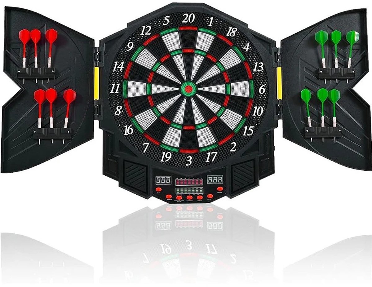 Dailygoods Elektronisch dartbord met 4 LCD-schermen, geschikt voor 12 darts en 24 pijlpunten, 27 games met 216 game-opti
