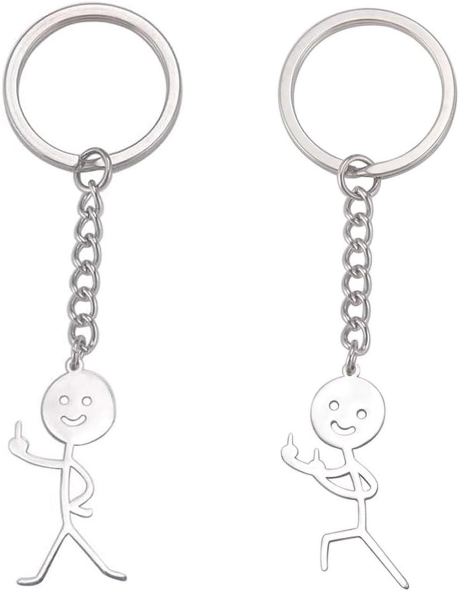 Dailygoods- Sleutelhanger Grappige Stickman - 2 Stuks - Roestvrij Staal - Uniek Ontwerp - Cadeau Sleutelhangers - Duurzaam Materiaal - Sleutelring