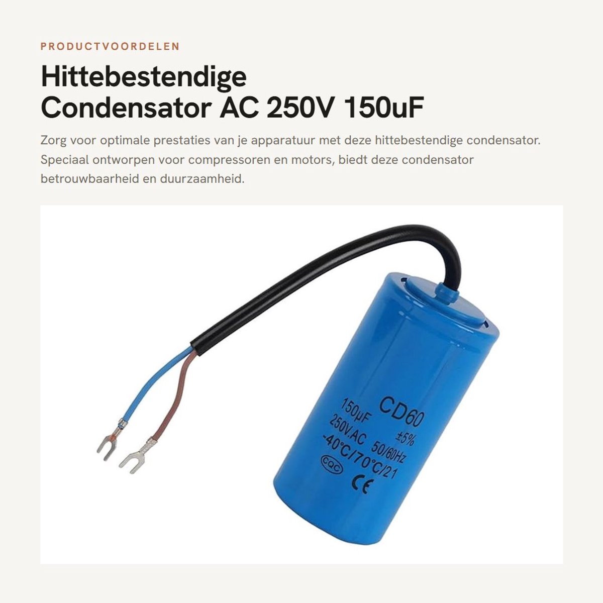 Dailygoods- Condensator 250V AC 150uF - Aanloopcondensator - Hittebestendig - Schokbestendig - Lage lekkage - Duurzaam polypropyleen - Motorcondensator