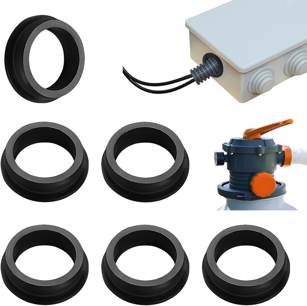 Dailygoods- O-ringen set 6 stuks - Rubber afdichtringen - Sluitringen - Afdichtingen voor zandfilterpompen - Duurzaam materiaal - Hoge temperatuur bestendig