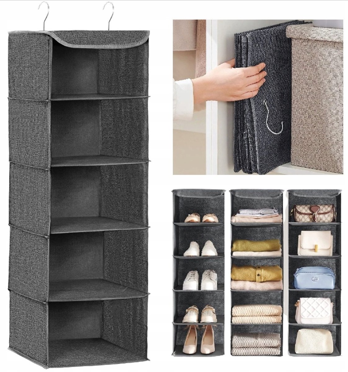 Opvouwbare Hangende Kleding Organizer - Grijs - Set van 2