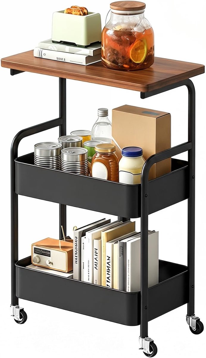 Rolwagen met 3 niveaus - metaal - stevig en duurzaam - ideaal voor keuken en woonkamer - ShopVlot