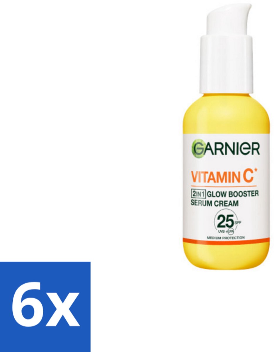 6 x Garnier - SkinActive - Serum Cream - Glow Booster - Vitamine C & SPF 25 - 50 ml - Serum - Vitamine C - Dagcrème - Spf - Anti-pigmentvlekken