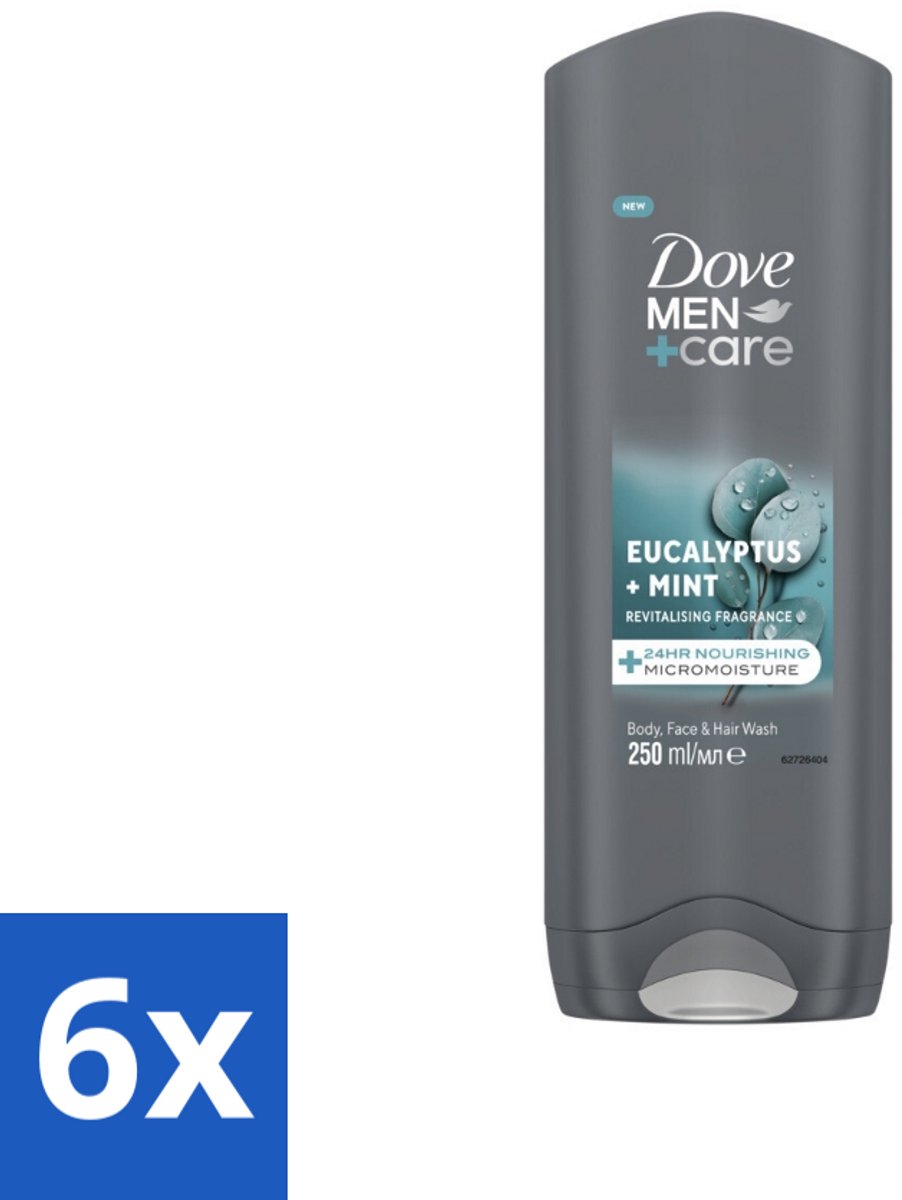 6 x Dove Men+Care Douchegel - Eucalyptus & Mint - 250 ml - Douchegel - Mannen - Verzorging - Hydratatie - Eucalyptus