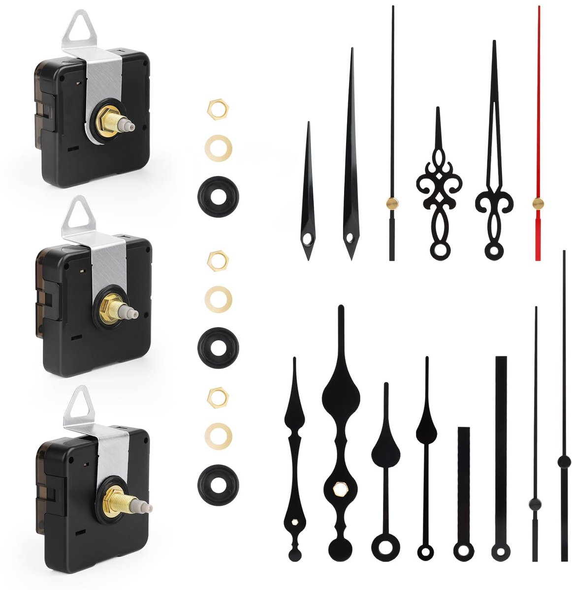 Wandklok uurwerk set 3 stuks - geruisloos kwarts - 5 wijzers - ideaal voor DIY klok reparatie - ShopVlot