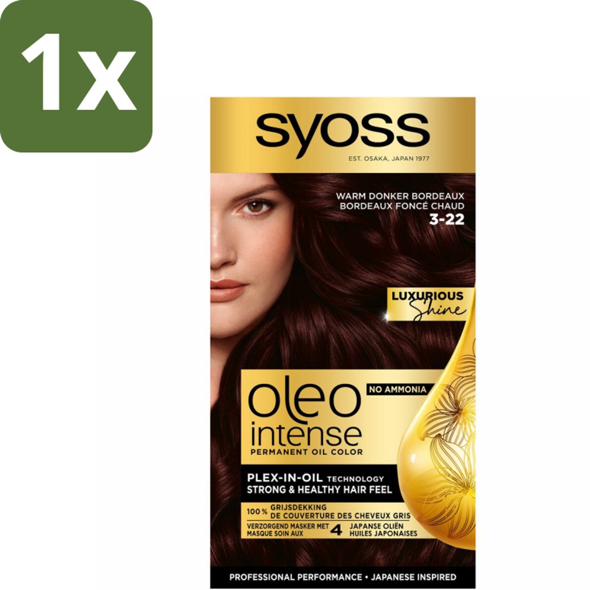 1 x SYOSS - Oleo Intense 3-22 - Haarverf - Permanente Haarkleuring - Warm Donker Bordeaux - Langdurige Kleur - Haarverf - Permanent Haarkleuring - Warm Bordeaux - Grijsdekking - Olie-formule