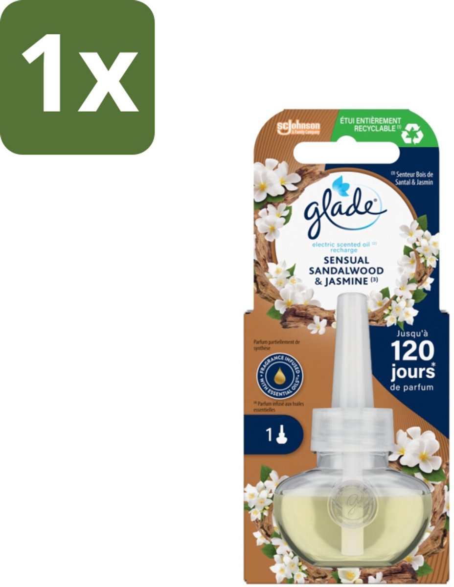 1 x Glade - Navulling Elektrische Olie - Sensual Sandelhout Jasmijn - 20 ml - Geur - Sandelhout - Jasmijn - Elektrische Geurverspreider - Geurverspreider