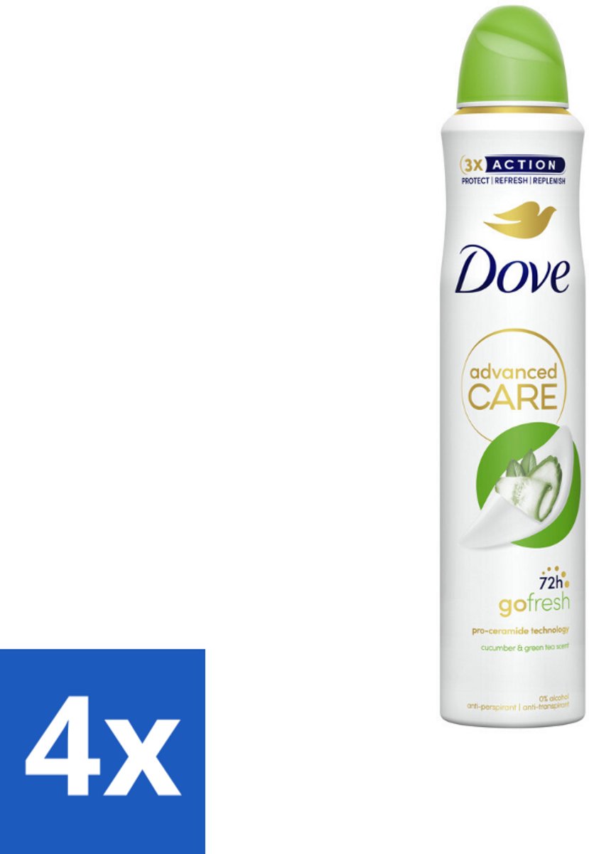 4 x Dove Deodorant Spray - Komkommer & Groene Thee - 200 ml - Dove Deodorant - Antitranspirant - Cucumber & Green Tea - Deodorant Spray - 72 Uur Bescherming
